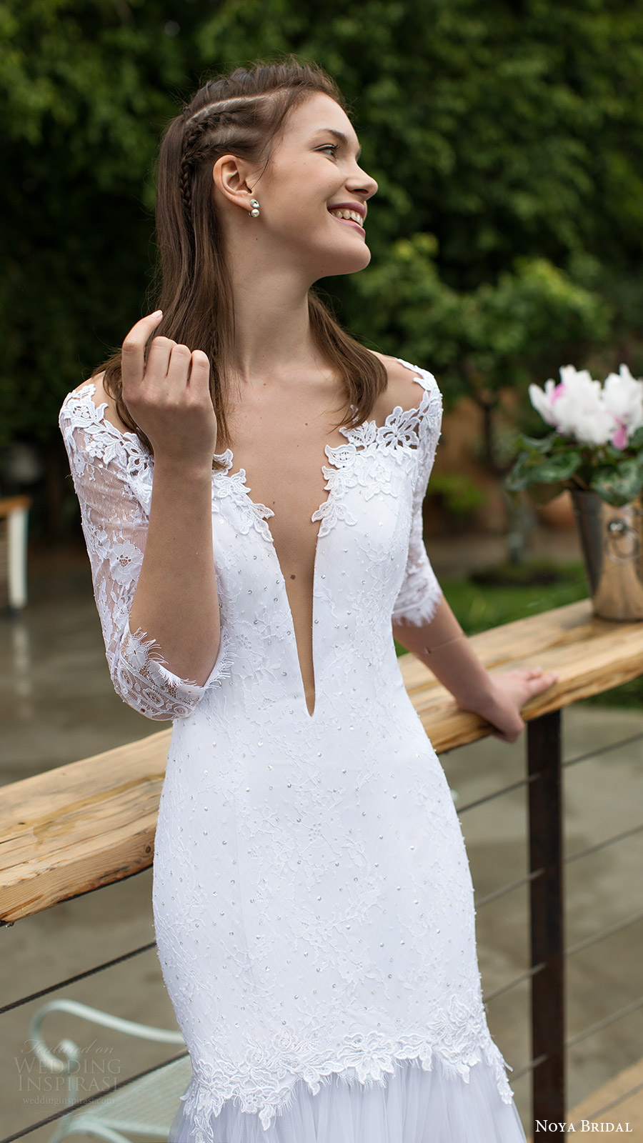 noya bridal 2016 3 quarter sleeves split sweetheart fit flare wedding dress (1205) zv elegant