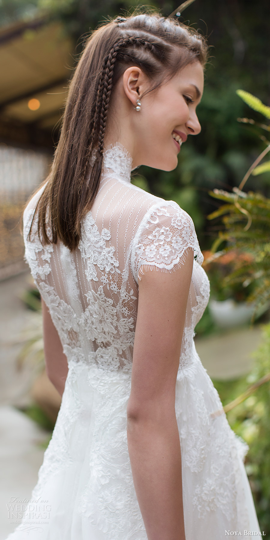 noya bridal 2016 cap sleeves illusion high neckline aline empire waist wedding dress (1203) zbv sheer back romantic