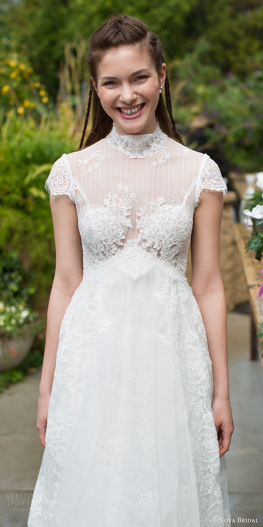 noya bridal 2016 cap sleeves illusion high neckline aline empire waist wedding dress (1203) zv romantic