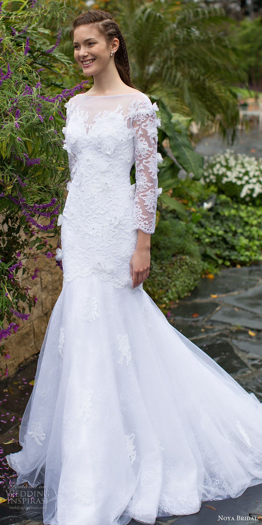 noya bridal 2016 long sleeves sweethart illusion bateau neck fit flare wedding dress (1204) mv elegant romantic