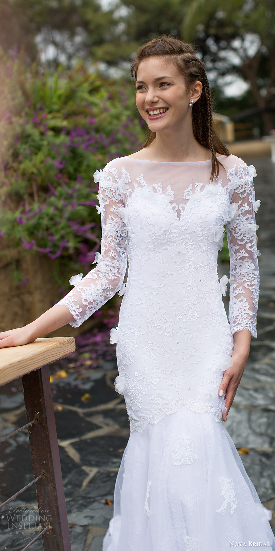 noya bridal 2016 long sleeves sweethart illusion bateau neck fit flare wedding dress (1204) zv elegant romantic