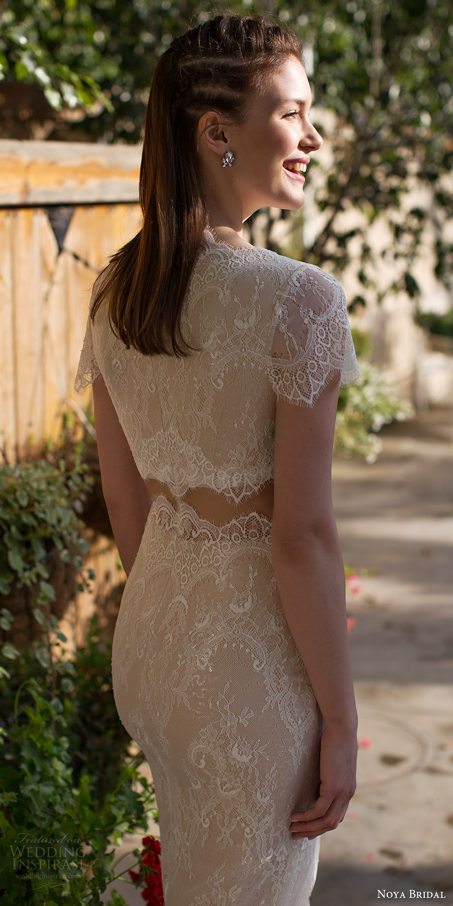 noya bridal 2016 short sleeves jewel neck sheath lace wedding dress (1213) bv edgy crop top