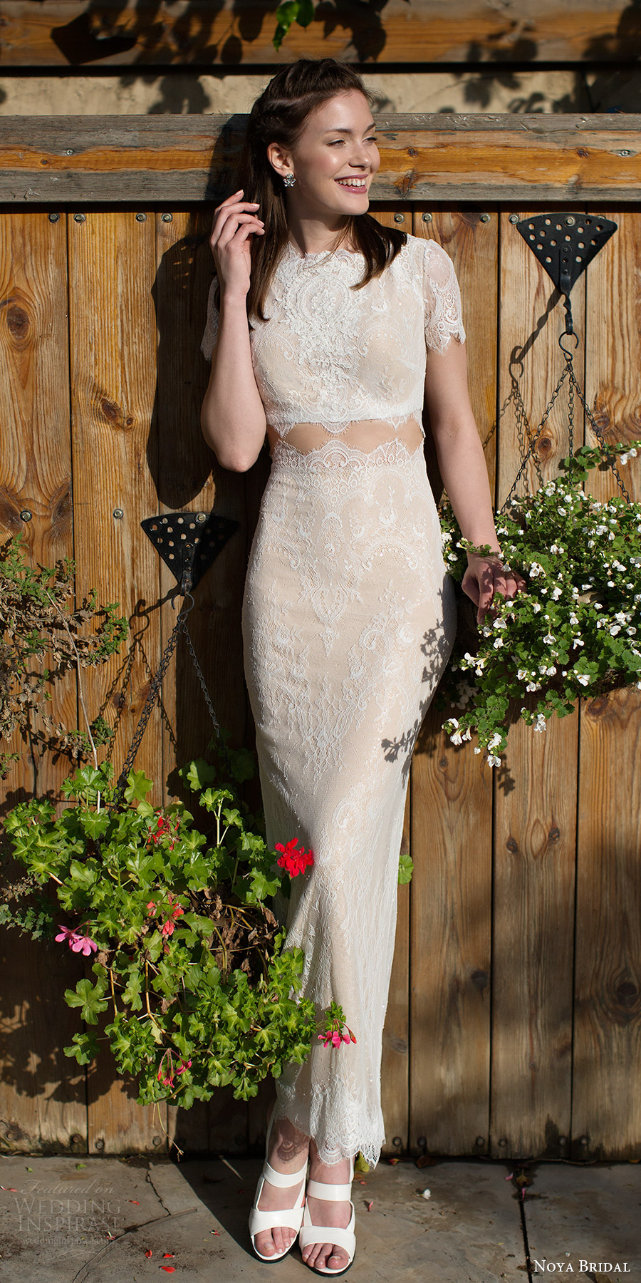 noya bridal 2016 short sleeves jewel neck sheath lace wedding dress (1213) mv edgy crop top