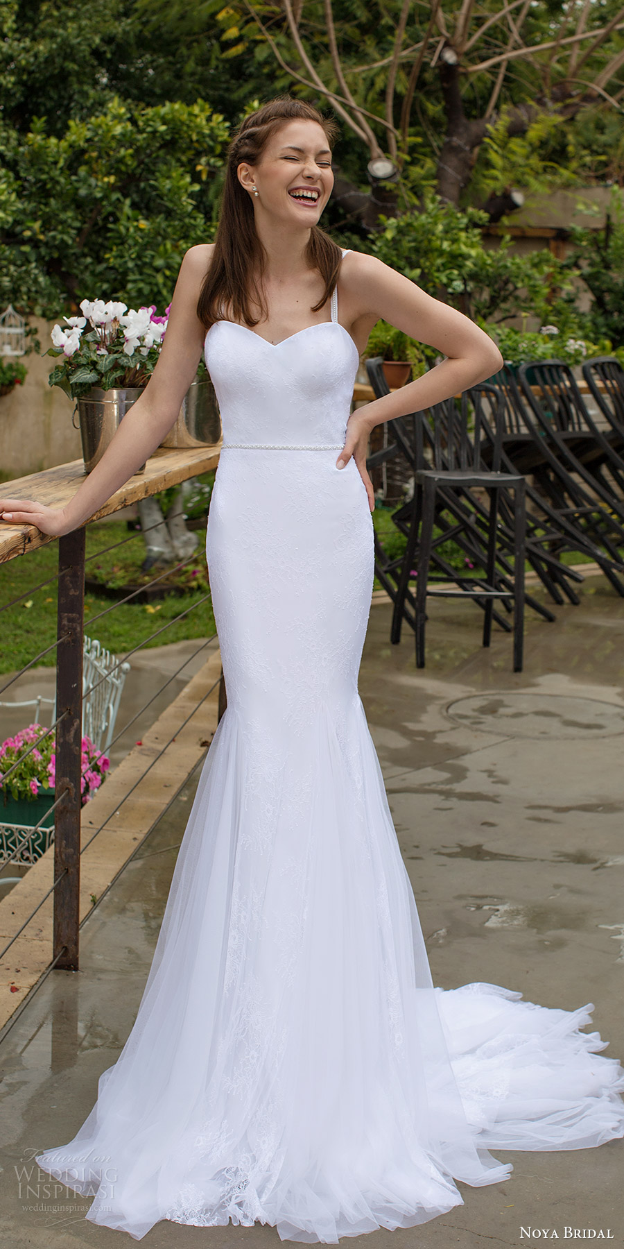 noya bridal 2016 sleeveless strap sweetheart mermaid trumpet wedding dress (1206) mv train