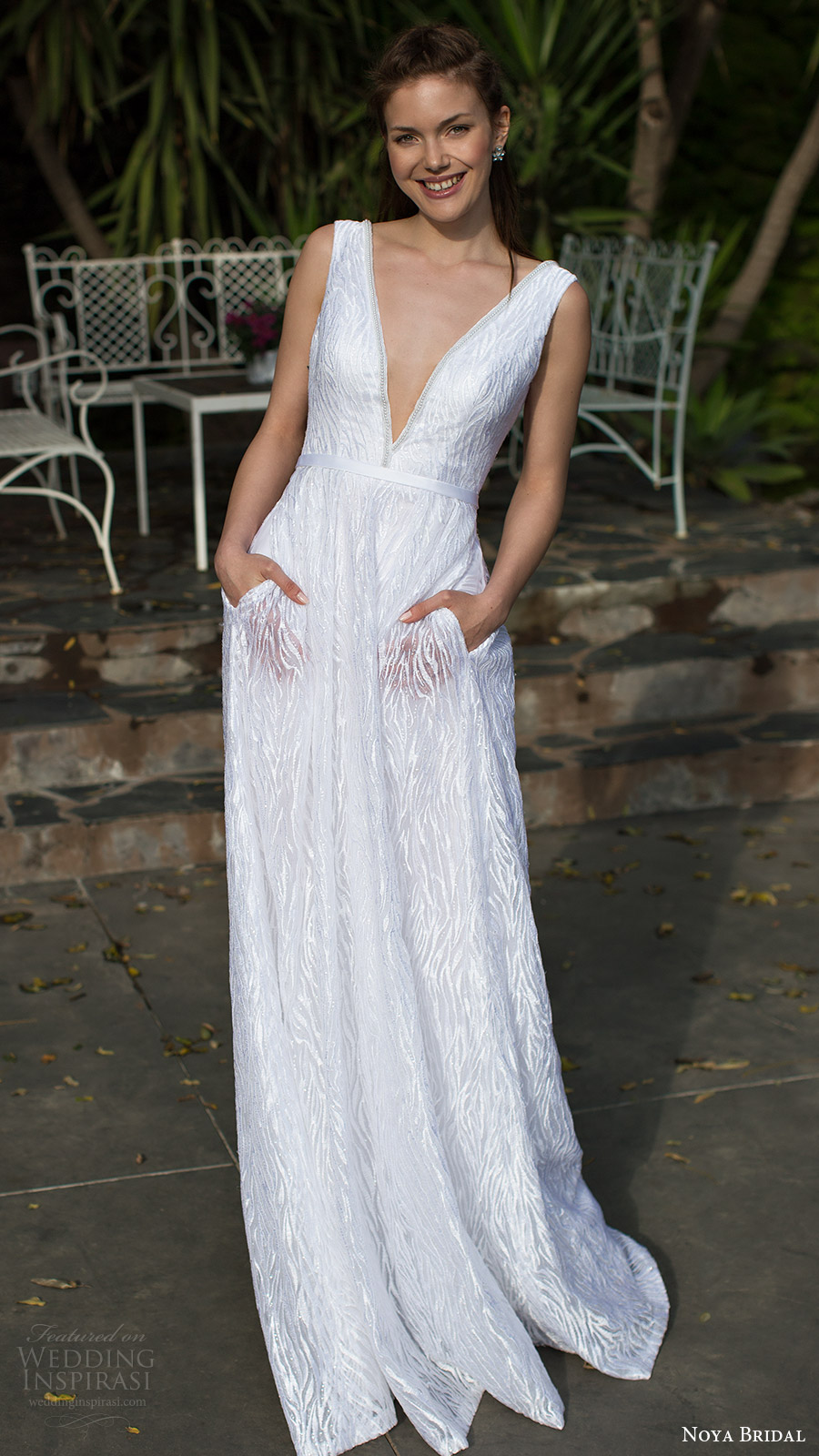 noya bridal 2016 sleeveless thick straps deep vneck aline wedding dress (1212) mv pockets noya bridal 2016 sleeveless thick straps deep vneck aline wedding dress (1212) mv pockets