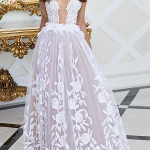 nurit hen 2016 cap sleeves deep vneck aline wedding dress (pw18) mv romantic