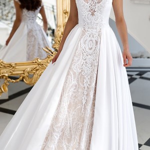 nurit hen 2016 cap sleeves high neck aline lace wedding dress(pw1) mv romantic princess