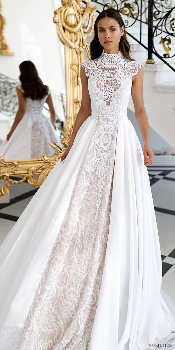 nurit hen 2016 cap sleeves high neck aline lace wedding dress(pw1) mv romantic princess