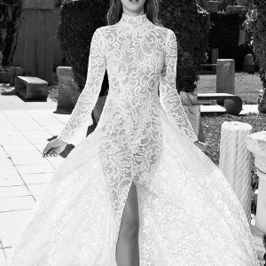 nurit hen 2016 long sleeves high neck aline wedding dress (lw14) mv slit elegatn