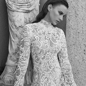 nurit hen 2016 long sleeves high neck aline wedding dress (lw14) zv slit elegatn