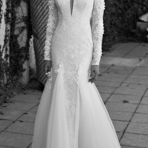 nurit hen 2016 long sleeves illusion off shoulder split sweetheart mermaid wedding dress (lw18) mv elegant