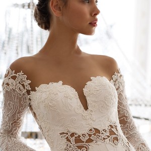 nurit hen 2016 long sleeves off shoulder sweetheart lace sheat wedding dress (pw31) mv elegant