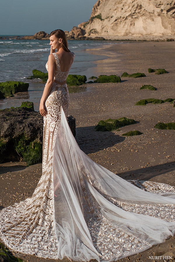 nurit hen 2016 sleeveless deep vneck illusion crop top sheath lace wedding dress (sw36) bv bohemian