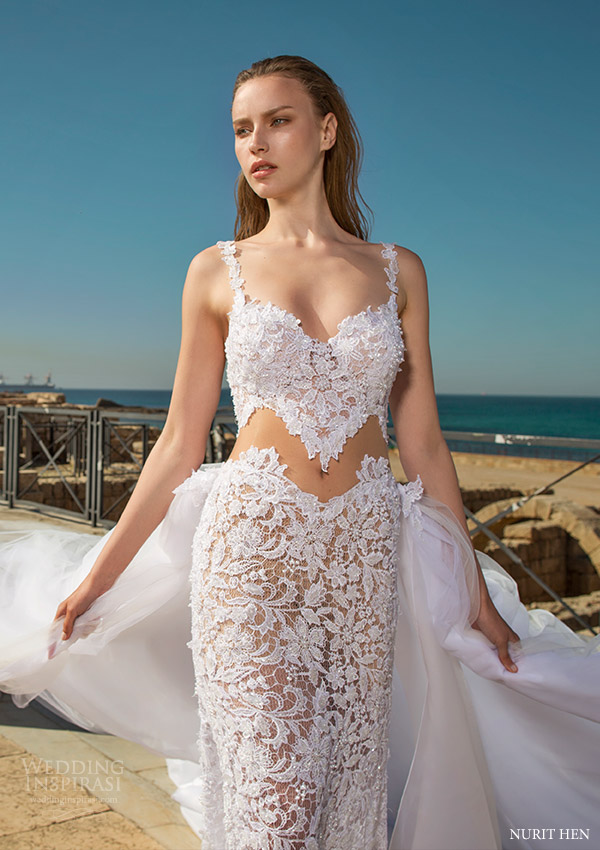 nurit hen 2016 sleeveless straps crop top 2 piece lace sheath wedding dress (lw35) mv