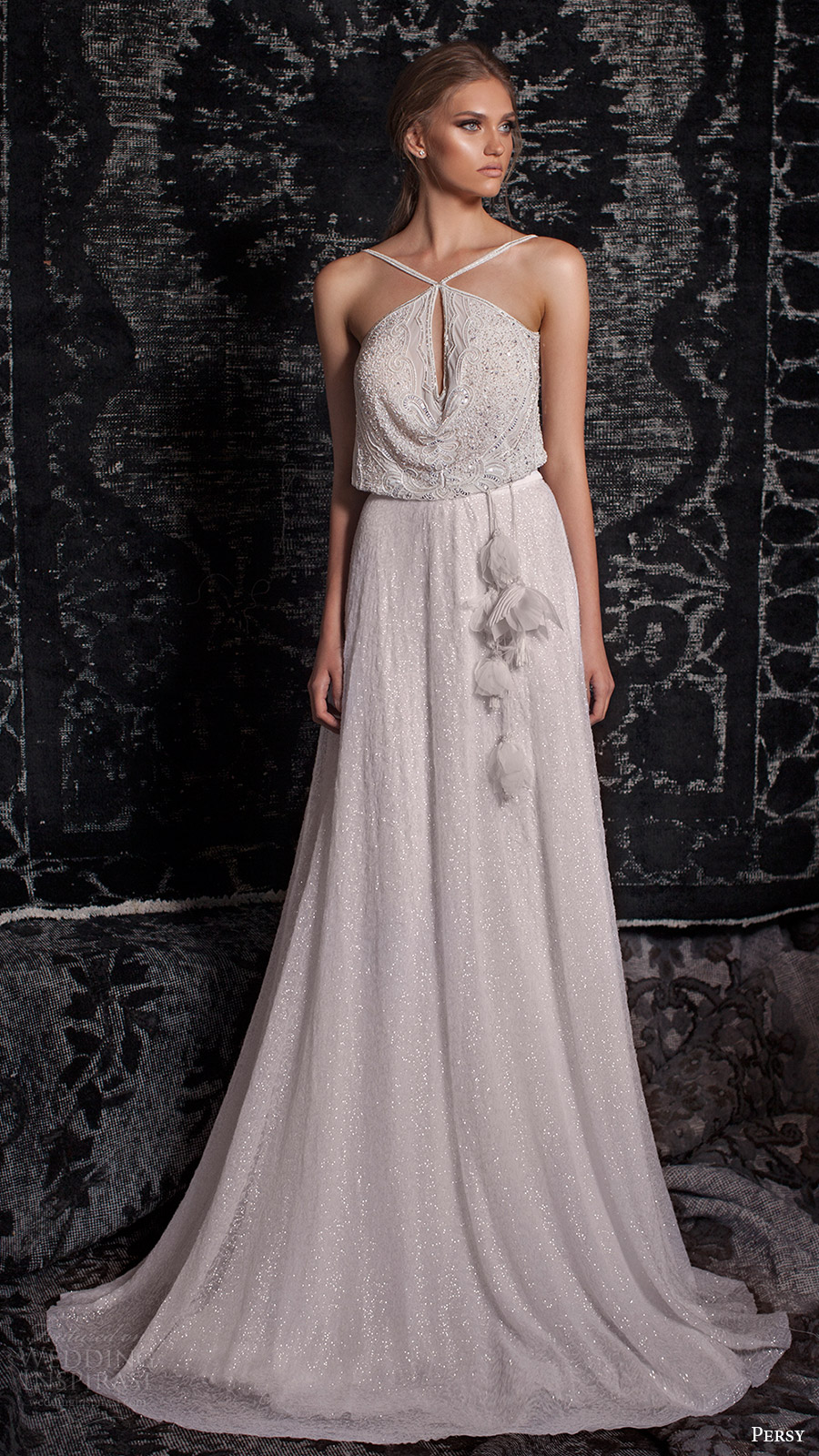 persy bridal fall 2016 sleeveless cross strap blouson aline wedding dress (15) mv
