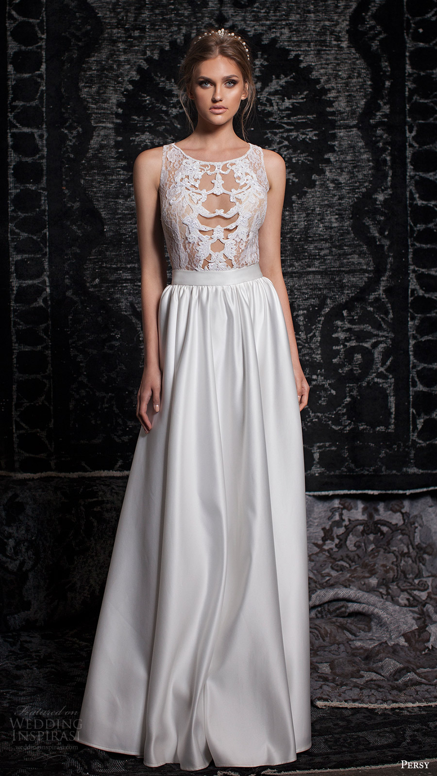 persy bridal fall 2016 sleeveless straps jewel neck sheer bodice aline wedding dress (03) mv
