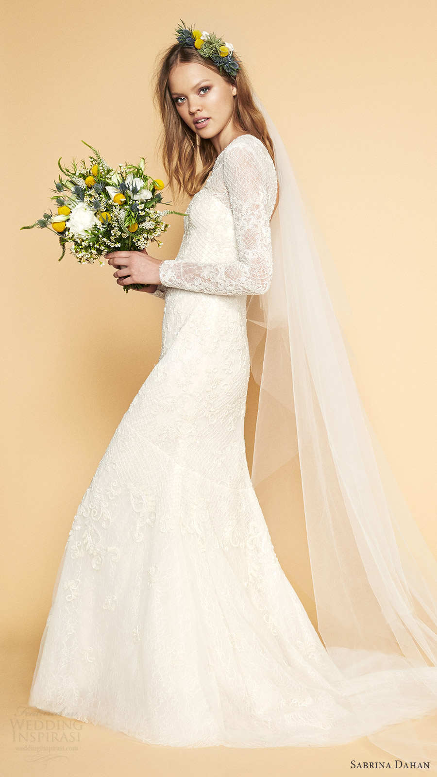 sabrina dahan bridal spring 2017 long sleeve trumpet lace wedding dress (colette) zv