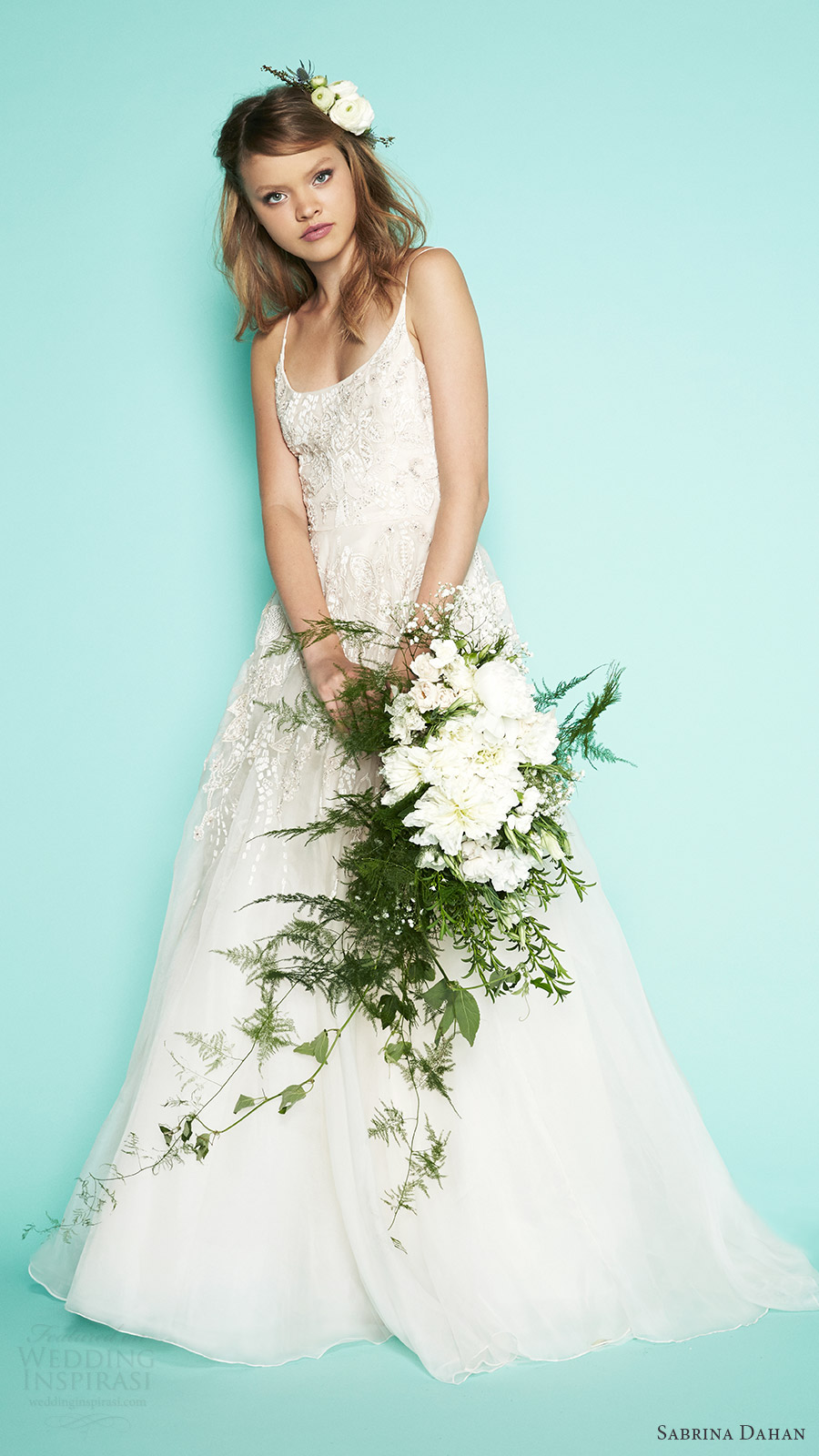 sabrina dahan bridal spring 2017 sleeveless spaghetti straps scoop neck aline wedding dress (ellie) mv
