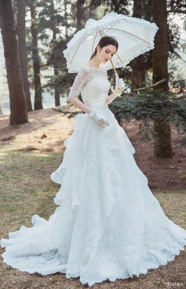 tiglily bridal 2016 illusion half sleeves bateau neck aline lace wedding dress (elisa) mv romantic princess