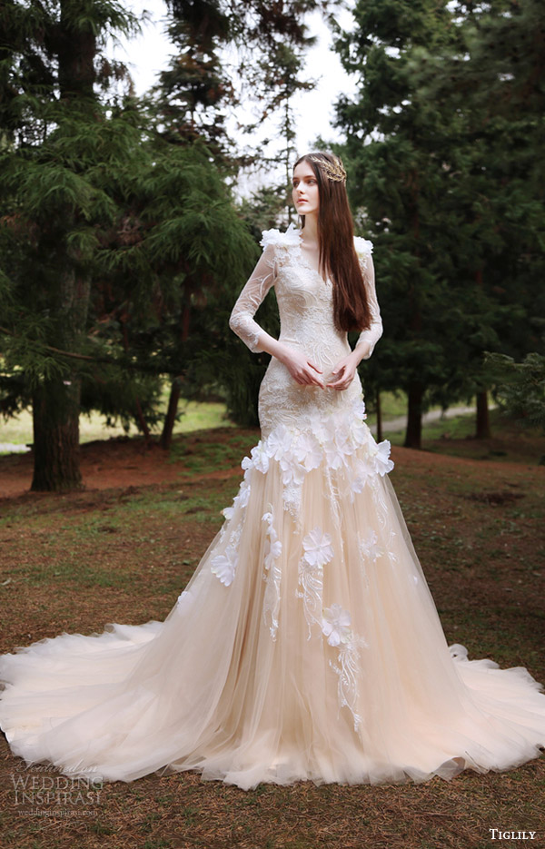 tiglily bridal 2016 long sleeves vneck fit flare mermaid wedding dress (eva) mv peach color romantic elegant tiglily bridal 2016 long sleeves vneck fit flare mermaid wedding dress (eva) mv peach color romantic elegant