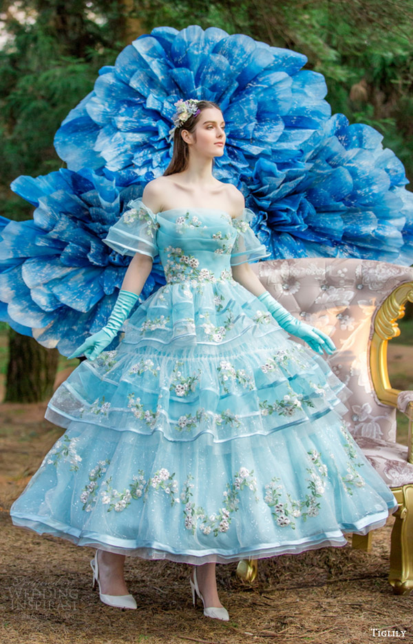 tiglily bridal 2016 off shoulder straightacross ball gown tea length wedding dress (crystal) mv blue color romantic tiglily bridal 2016 off shoulder straightacross ball gown tea length wedding dress (crystal) mv blue color romantic