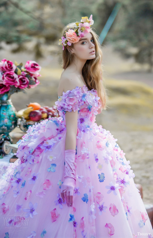 tiglily bridal 2016 off shoulder sweetheart ball gown wedding dress (jasmine) mv romantic pink lavender color