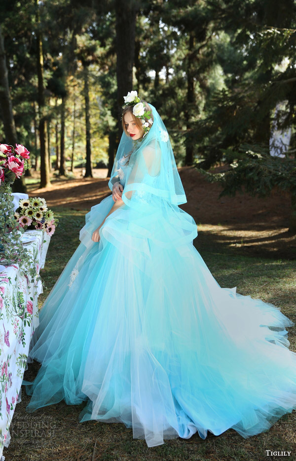 tiglily bridal 2016 strapless crumbcatcher ball gown wedding dress (summer) mv tiered skirt princess light blue color
