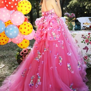 tiglily bridal 2016 strapless semi sweetheart ball gown wedding dress (lilian) mv pink color floral appliques romantic train