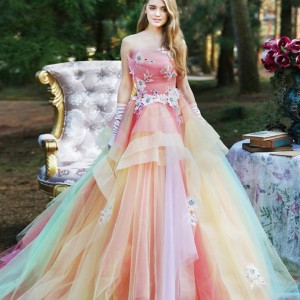 tiglily bridal 2016 strapless straightacross aline wedding dress (joyce) mv multicolor romantic