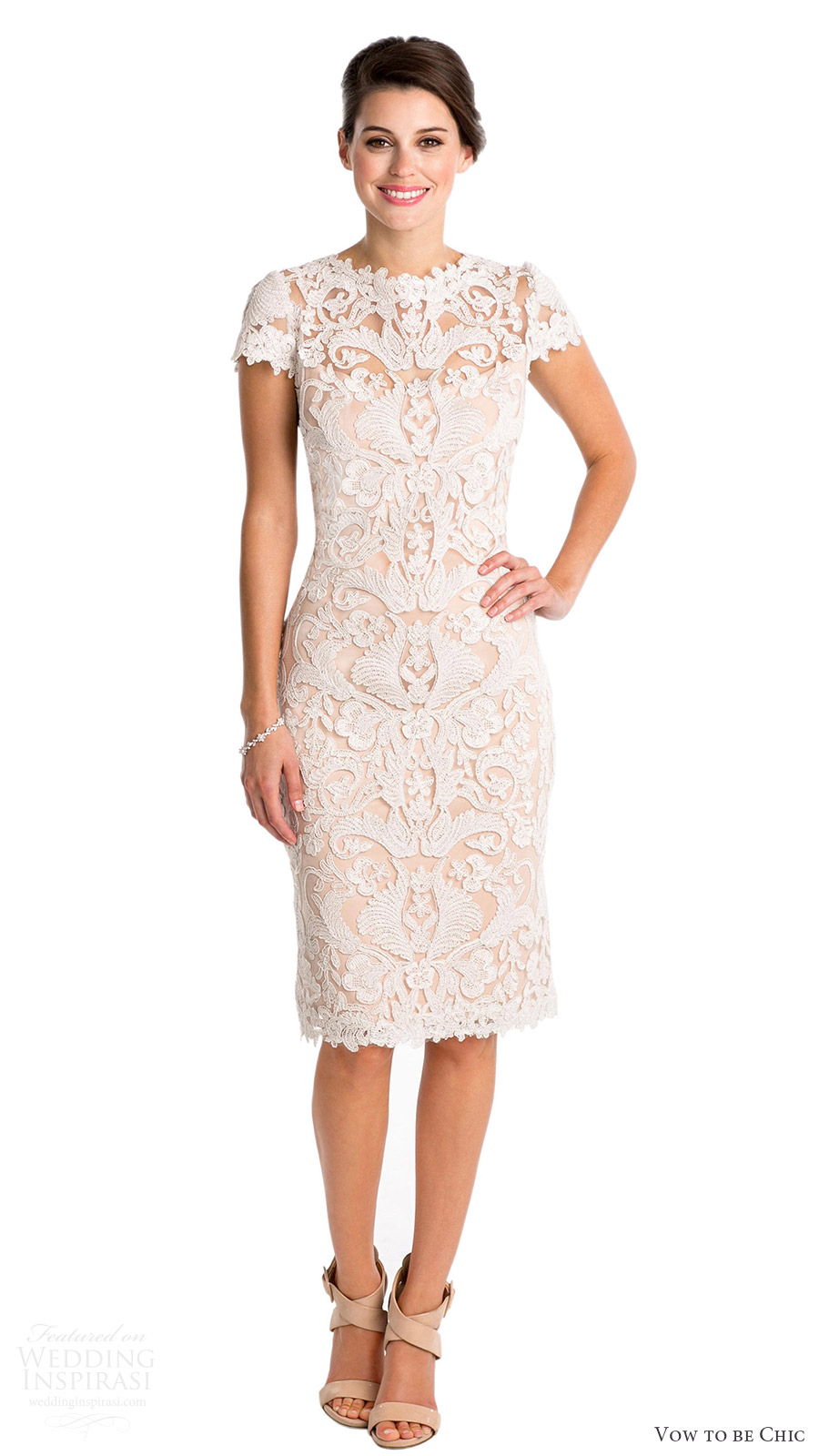 vow to be chic 2016 bridal rental tadashi shoji elizabeth lace short wedding dress cap sleeves