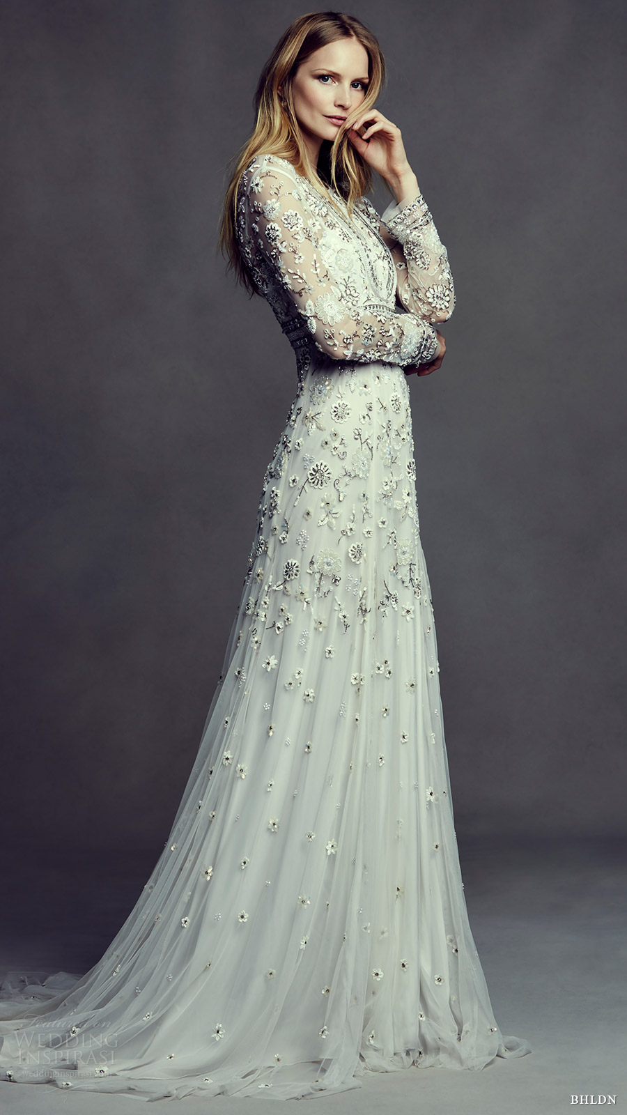 bhldn bridal may 2016 illusion long sleeves jewel neck trumpet wedding dress (tabitha) mv