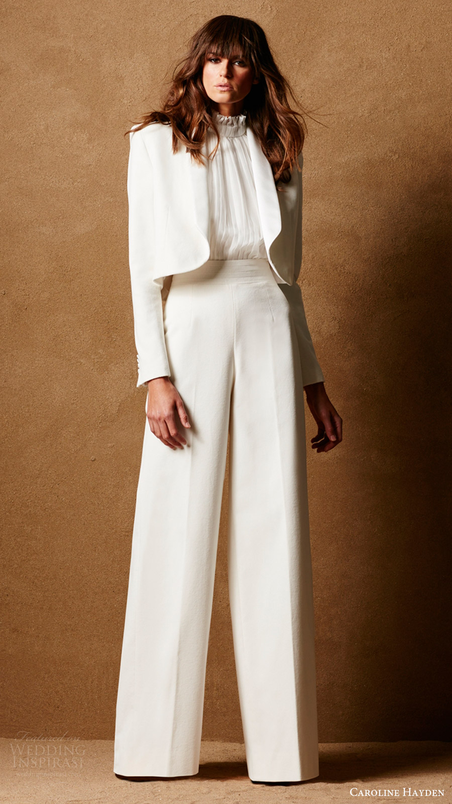 caroline hayden bridal 2017 velvet pants tuxedo jacket ruffle neck top (ch009 ch010 ch 016 ivory) mv