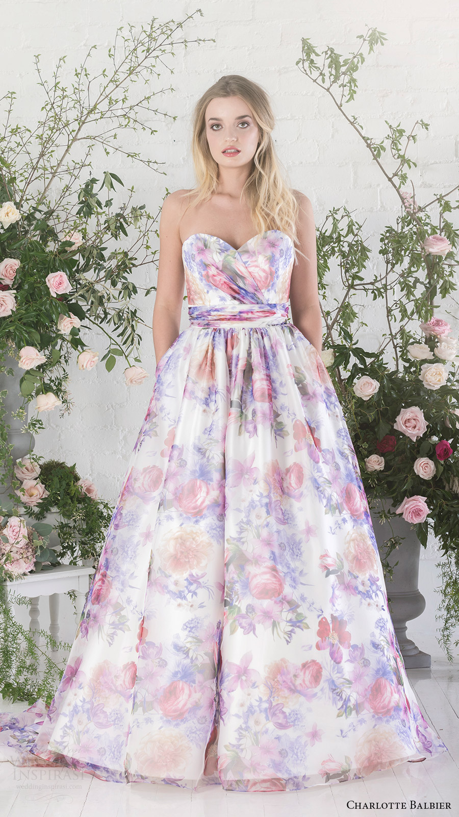 charlotte balbier bridal 2017 strapless sweetheart ball gown wedding dress (bloom) fv  floral print pockets