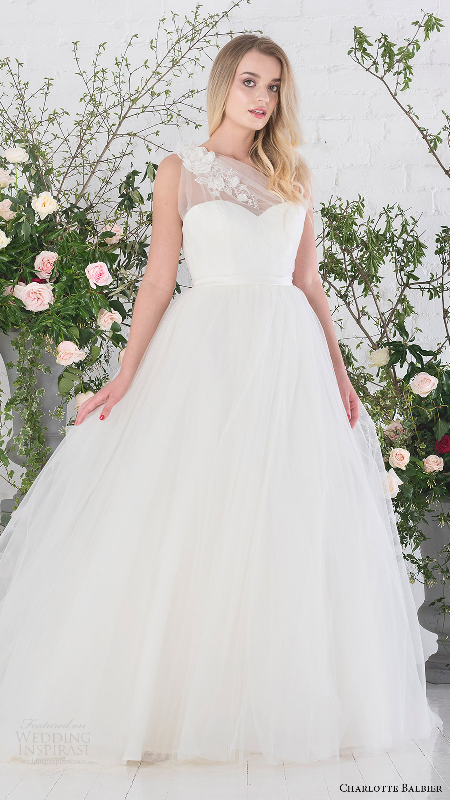 charlotte balbier bridal 2017 sweetheart illusion one shoulder ball gown wedding dress (rosemary) mv