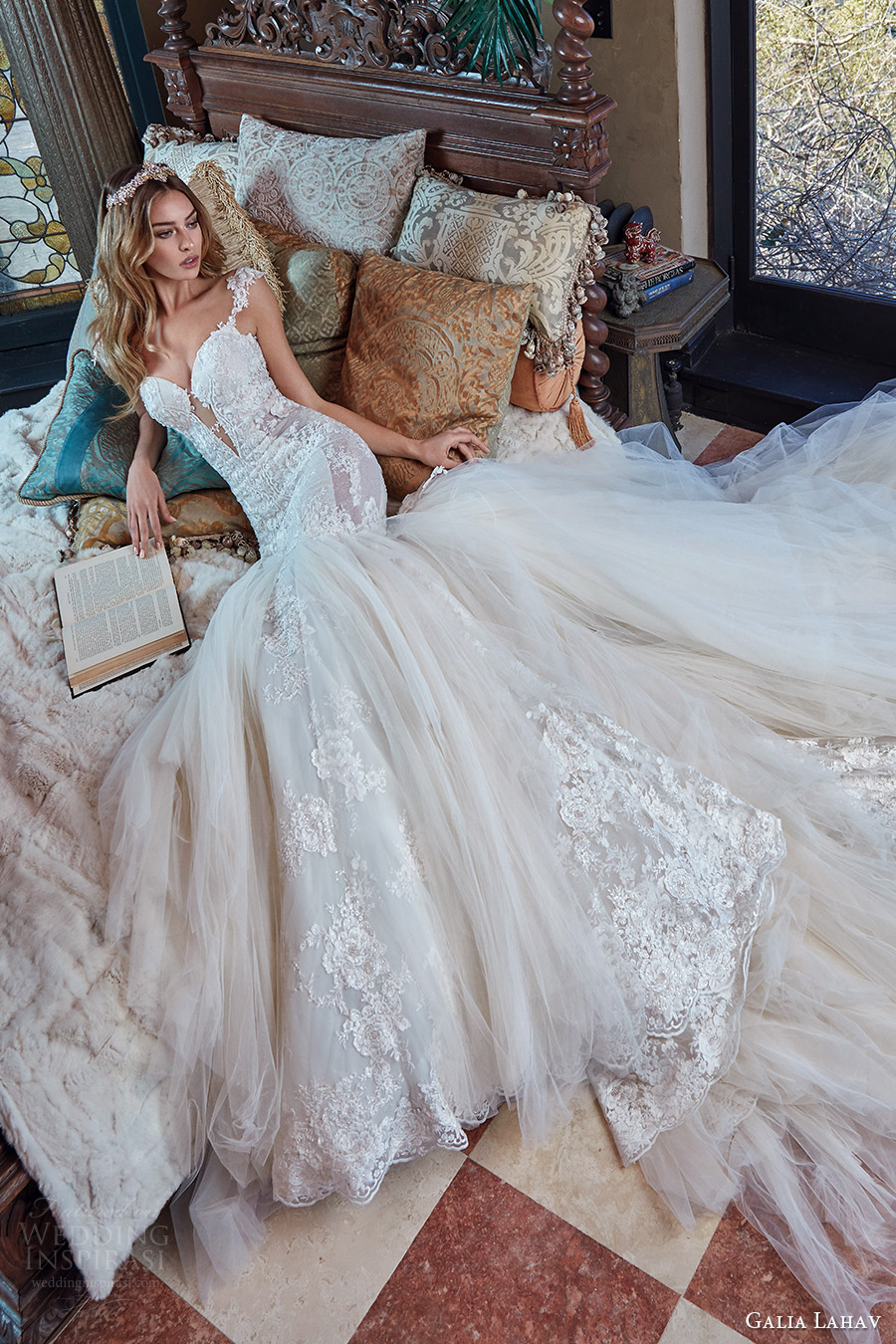 galia lahav bridal spring 2017 cap sleeves split sweetheart lace mermaid wedding dress (rihanna) zv long train