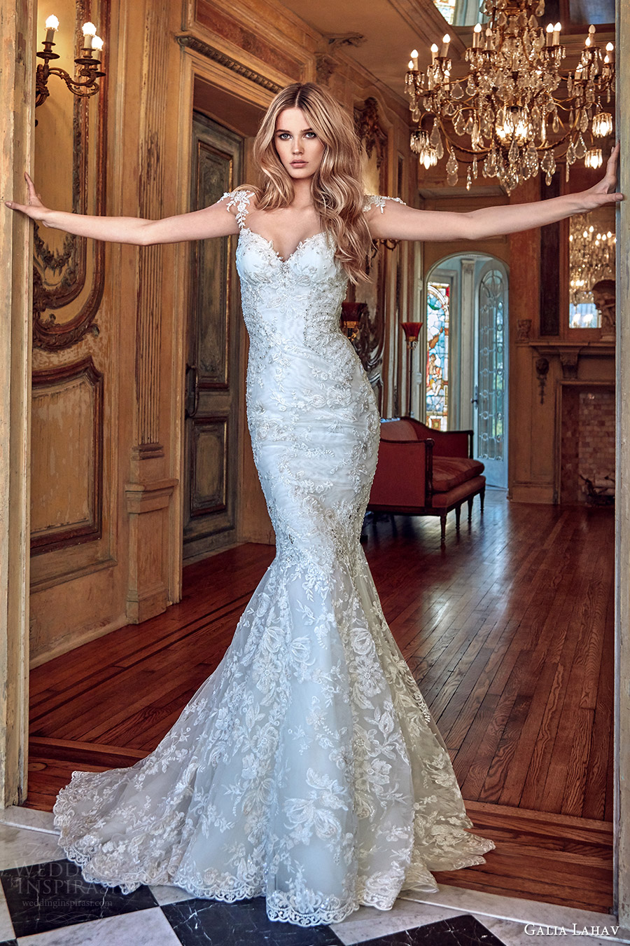 galia lahav bridal spring 2017 cap sleeves sweetheart mermaid lace wedding dress (desiree) mv