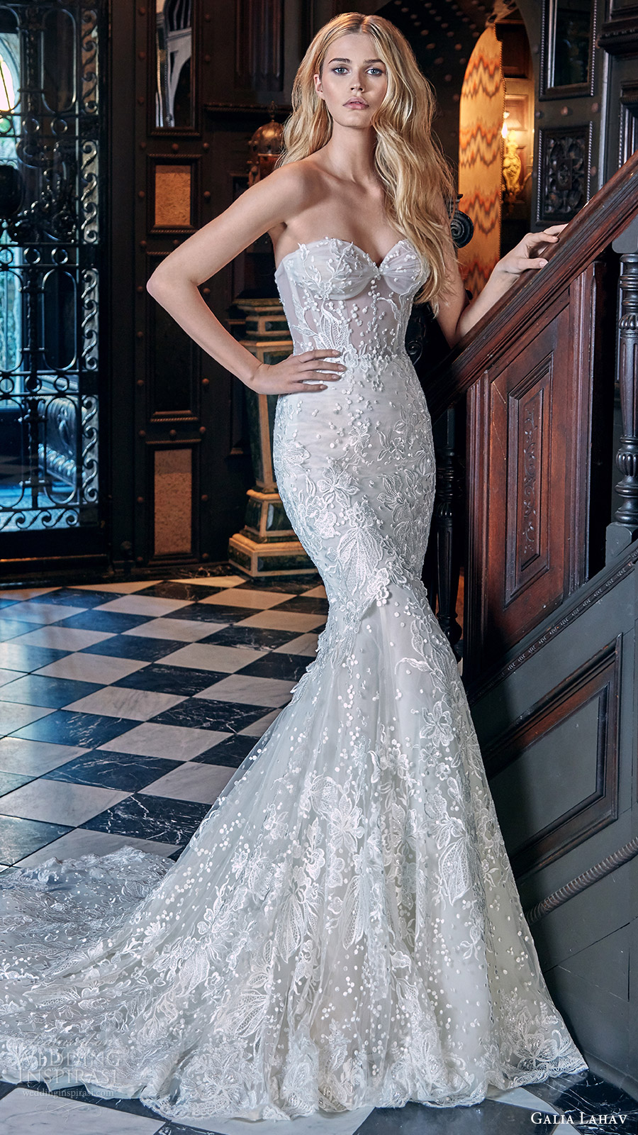 galia lahav bridal spring 2017 strapless sweetheart mermaid fit flare lace wedding dress (lidya) mv train