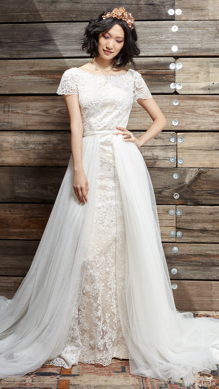 ivy aster bridal spring 2017 cap sleeves jewel neck lace wedding dress (sylvia vera overskirt) mv scoop back