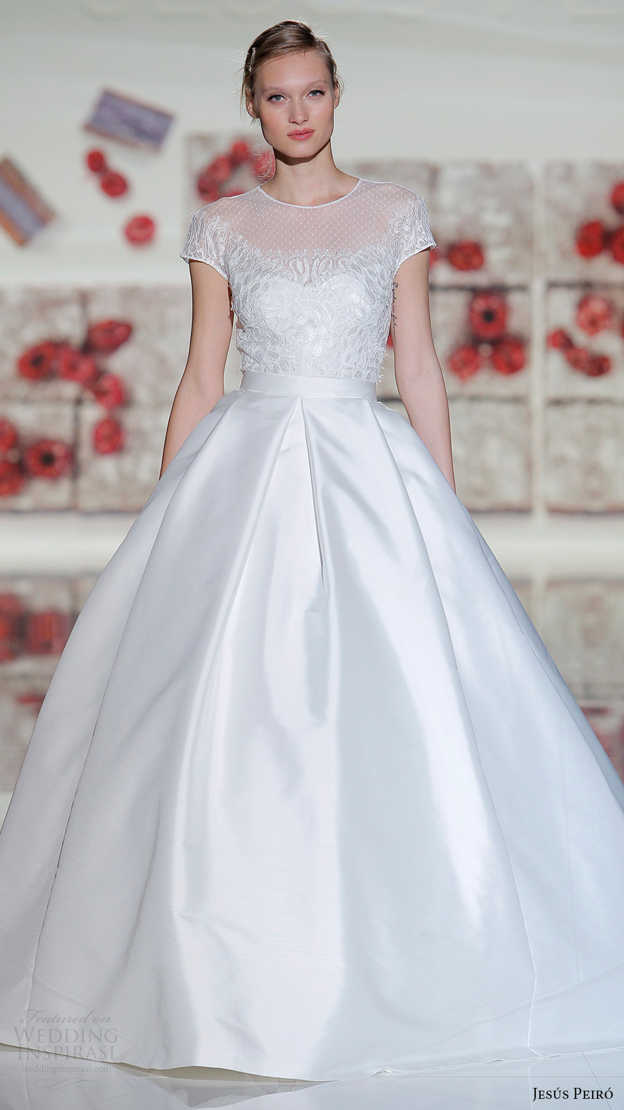 jesus peiro bridal 2017 short sleeves illusion crew neck ball gown wedding dress (27) mv jesus peiro bridal 2017 short sleeves illusion crew neck ball gown wedding dress (27) mv