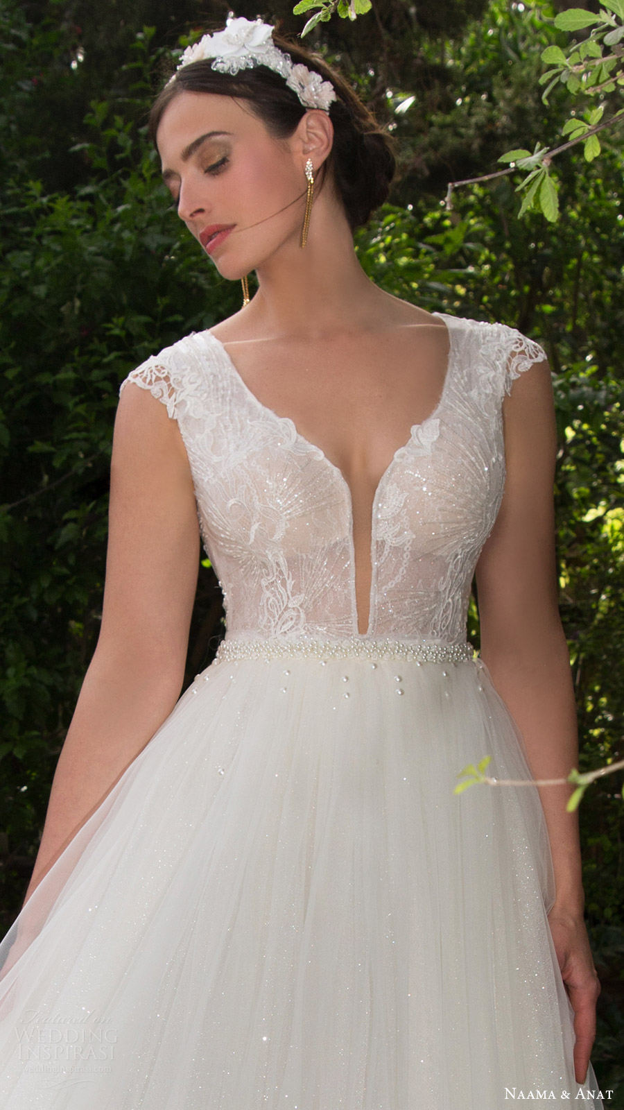 naama anat bridal 2017 cap sleeves split scoop wedding dress (pure) zv aline skirt
