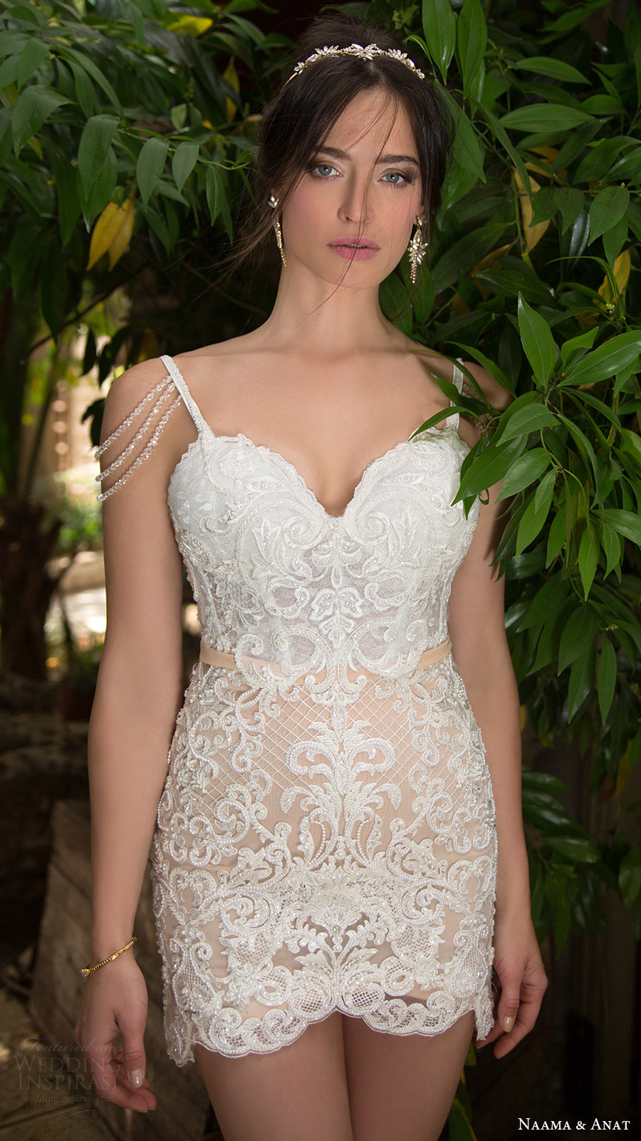 naama anat bridal 2017 sleeveless thin straps sweetheart beaded short wedding dress (diamond mini) mv