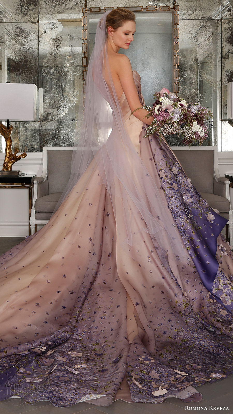 romona keveza bridal spring 2017 one shoulder sweetheart silk organza ball gown wedding dress (rk7413) bv blush color violet print