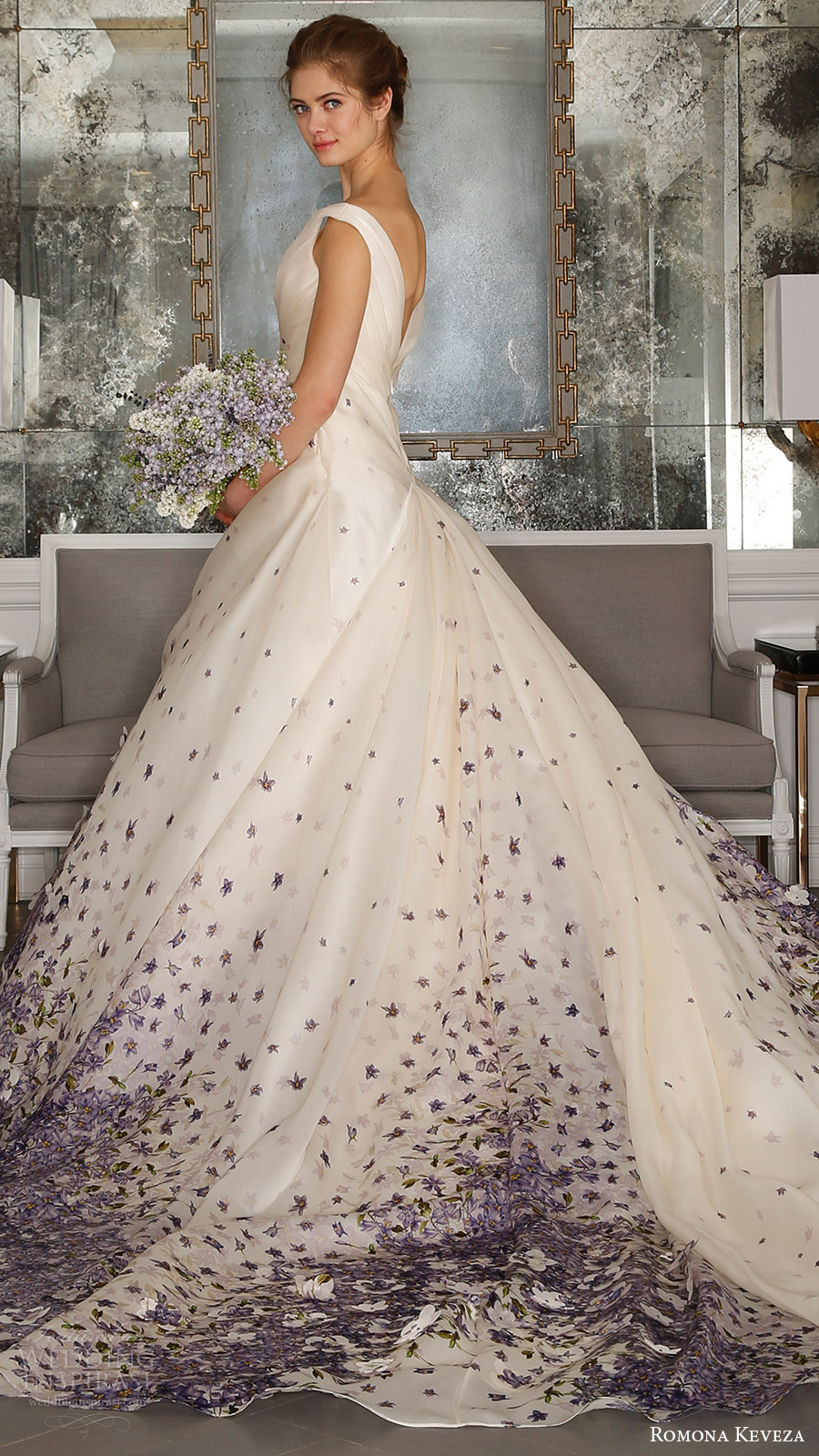 romona keveza bridal spring 2017 strapless sweetheart trumpet wedding dress (rk7408) off shoulder vneck ball gown wedding dress (rk7409) bv violet color print vback train