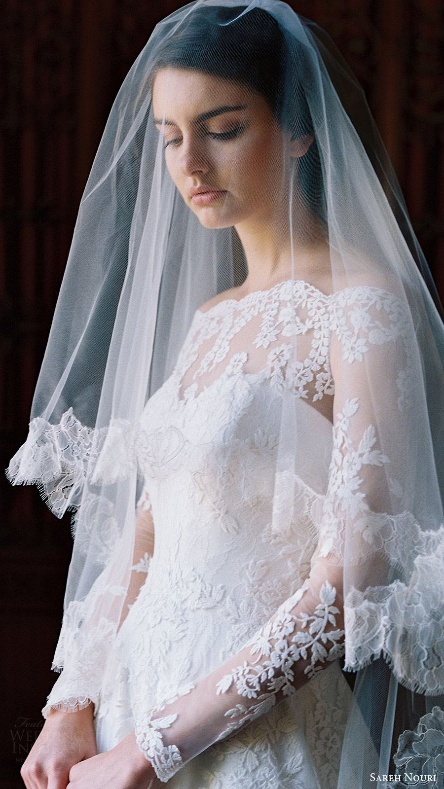 sareh nouri bridal spring 2017 illusion off shoulder long sleeves aline wedding dress (lily of the valley) zfv veil bride sareh nouri bridal spring 2017 illusion off shoulder long sleeves aline wedding dress (lily of the valley) zfv veil bride