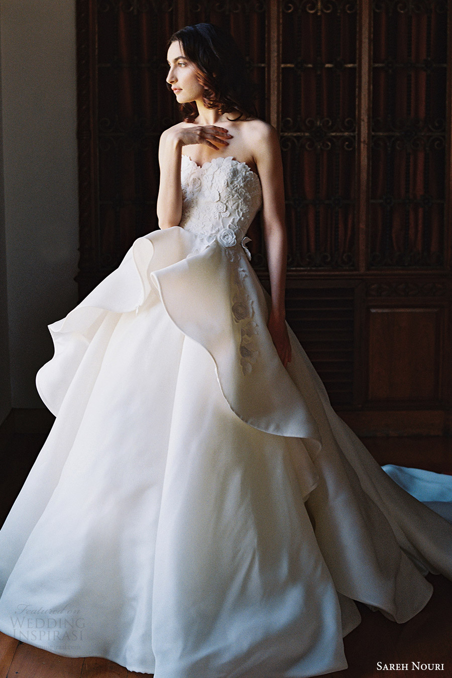 sareh nouri bridal spring 2017 strapless sweetheart ball gown wedding dress (dahlia) mv train sareh nouri bridal spring 2017 strapless sweetheart ball gown wedding dress (dahlia) mv train