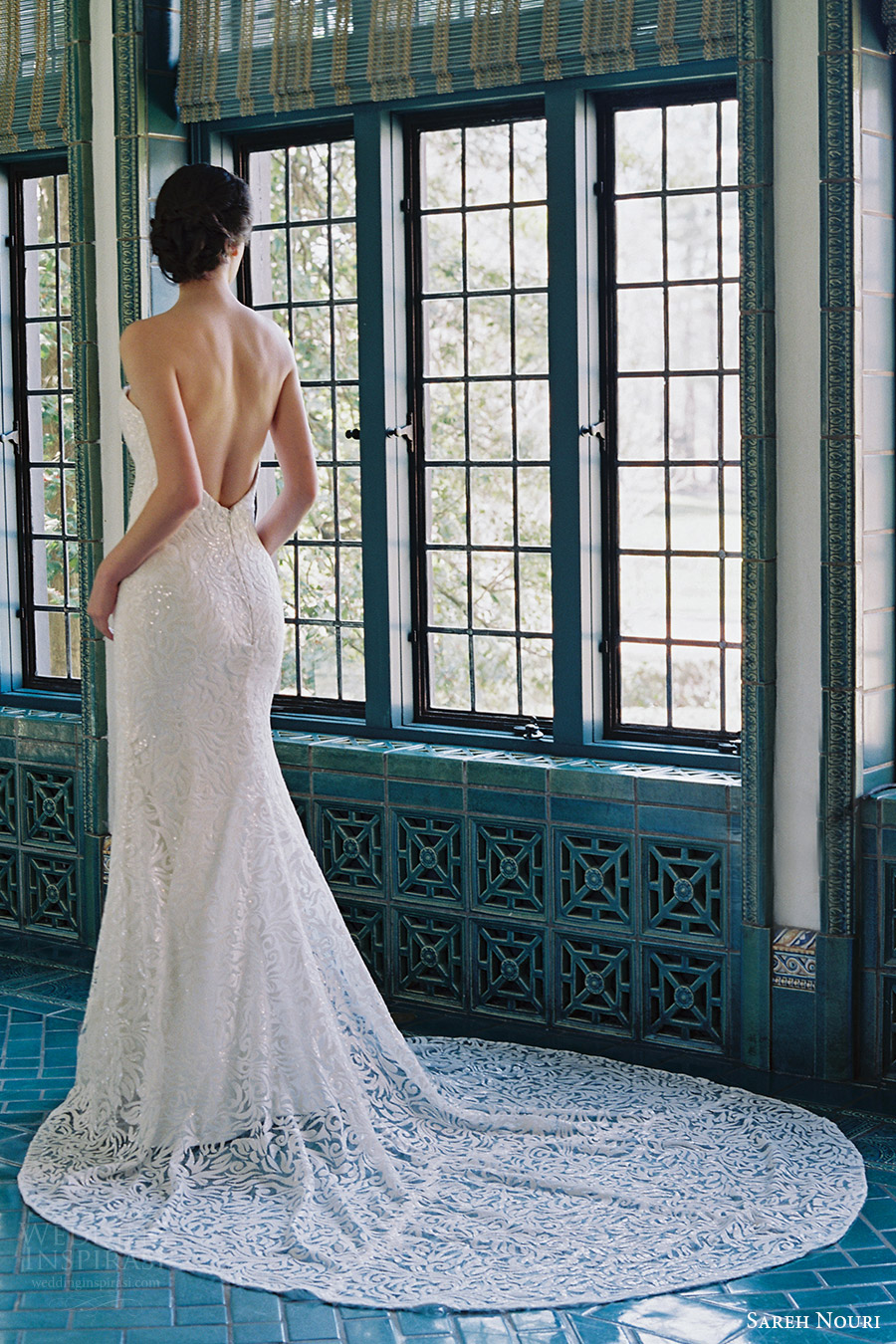 sareh nouri bridal spring 2017 strapless sweetheart trumpet lace wedding dress (marigold) bv low back train sareh nouri bridal spring 2017 strapless sweetheart trumpet lace wedding dress (marigold) bv low back train