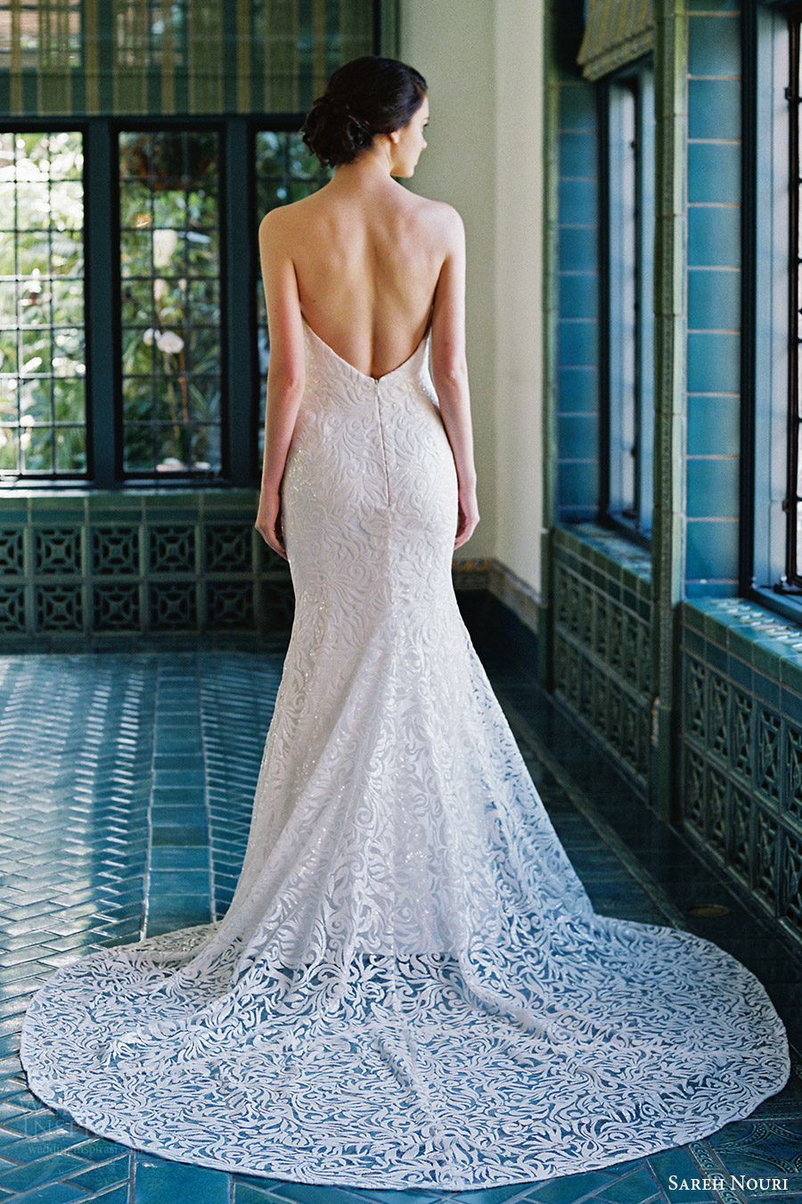 sareh nouri bridal spring 2017 strapless sweetheart trumpet lace wedding dress (marigold) bv low back train sareh nouri bridal spring 2017 strapless sweetheart trumpet lace wedding dress (marigold) bv low back train