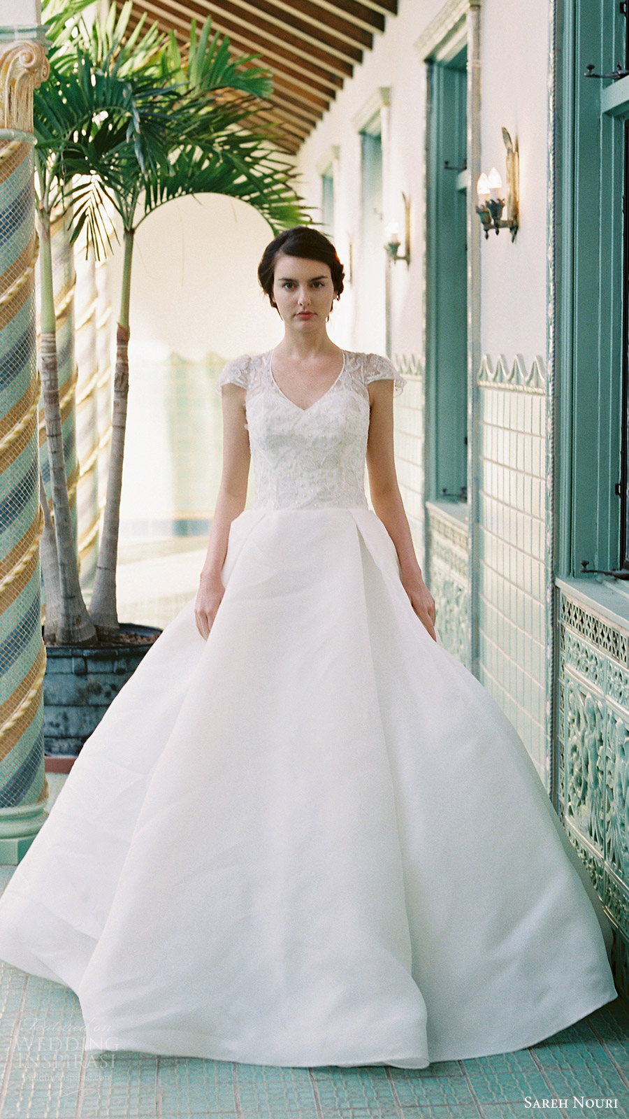 sareh nouri bridal spring 2017 vneck cap sleeves ball gown wedding dress (aster) mv sareh nouri bridal spring 2017 vneck cap sleeves ball gown wedding dress (aster) mv