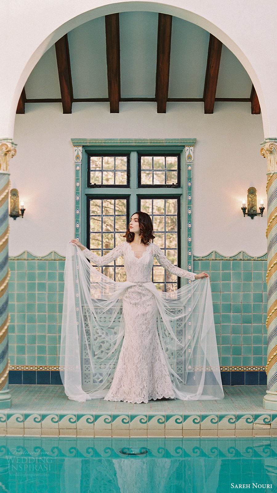 sareh nouri bridal spring 2017 vneck long sleeves lace trumpet wedding dress (morning glory) fv overskirt sareh nouri bridal spring 2017 vneck long sleeves lace trumpet wedding dress (morning glory) fv overskirt