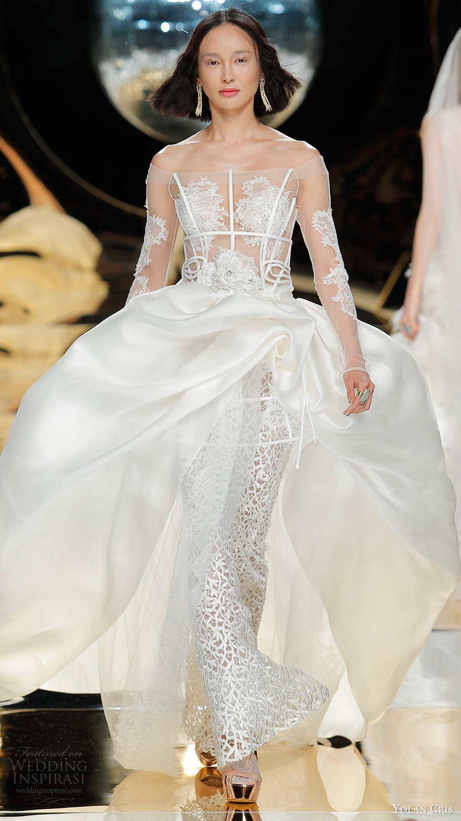 yolan cris bridal 2017 illusion long sleeves off shoulder sheer bodice sheath wedding dress (40) ball gown overskirt mv yolan cris bridal 2017 illusion long sleeves off shoulder sheer bodice sheath wedding dress (40) ball gown overskirt mv
